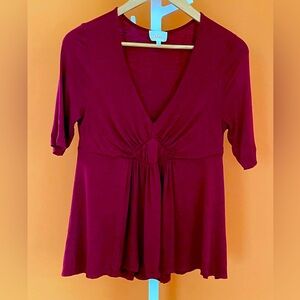 Anthropologie garnet flowy tiered swing top Deletta medium petite slub jersey